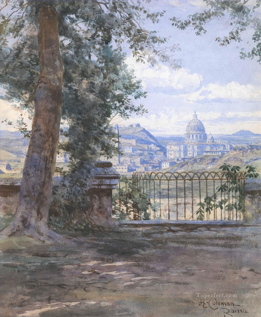 Vue de Rome depuis la Villa Pamphilj Enrico Coleman genre Oil Paintings